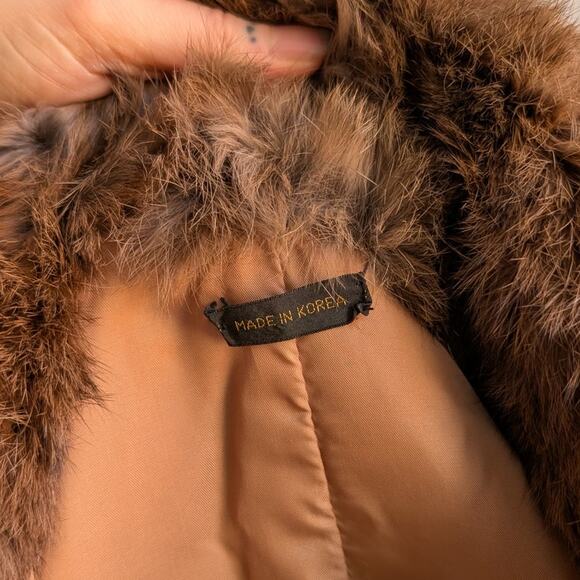 Vintage Brown Rabbit Fur Coat Crop Penny Lane Shaggy Furry Chic Mod Jacket - Picture 7 of 9